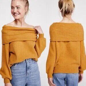 Free People Echo Beach Knit Sweater | Mustard Yellow | Boho Pullover Size SMALL